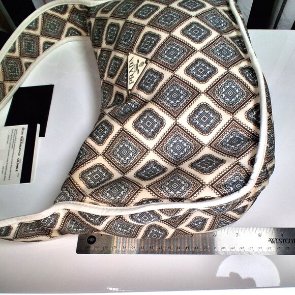 Vintage RARE Prada Hobo Handbag Blue Brown Paisley Nylon Leather Trim Medium - Picture 13 of 16